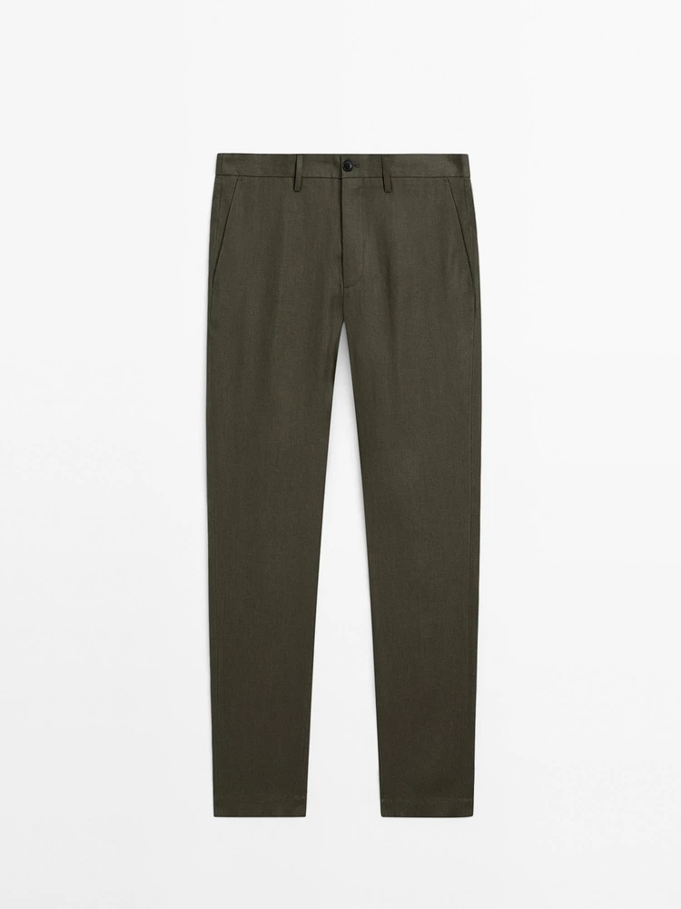 100% linen regular fit trousers