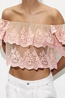 EMBROIDERED RUFFLED TOP