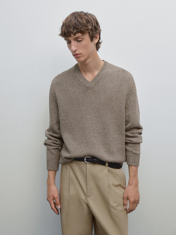 Pull en maille à col V chiné