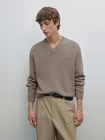 Pull en maille à col V chiné