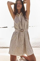 EMBROIDERED EYELET SMOCKED DRESS