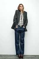STRAIGHT CUT WOOL BLEND HERRINGBONE BLAZER