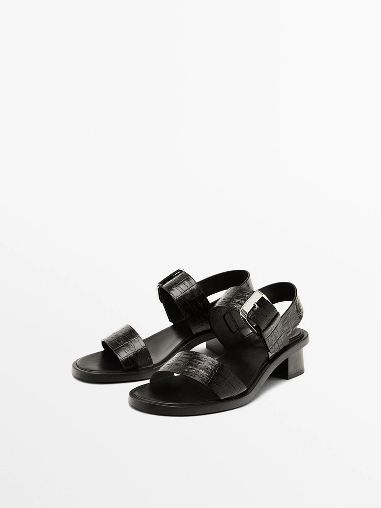 Mock croc embossed heeled sandals