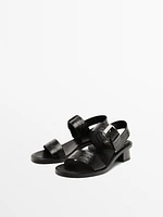 Mock croc embossed heeled sandals