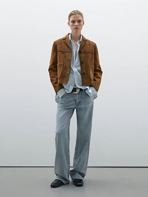 Veste avec poches en cuir effet daim