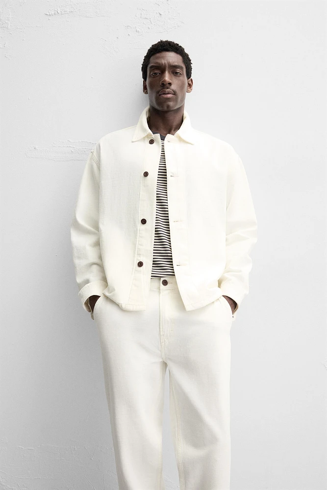 BOXY FIT HERRINGBONE DENIM OVERSHIRT