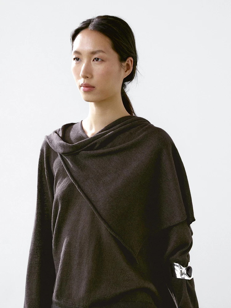 Linen blend sweater with scarf detail