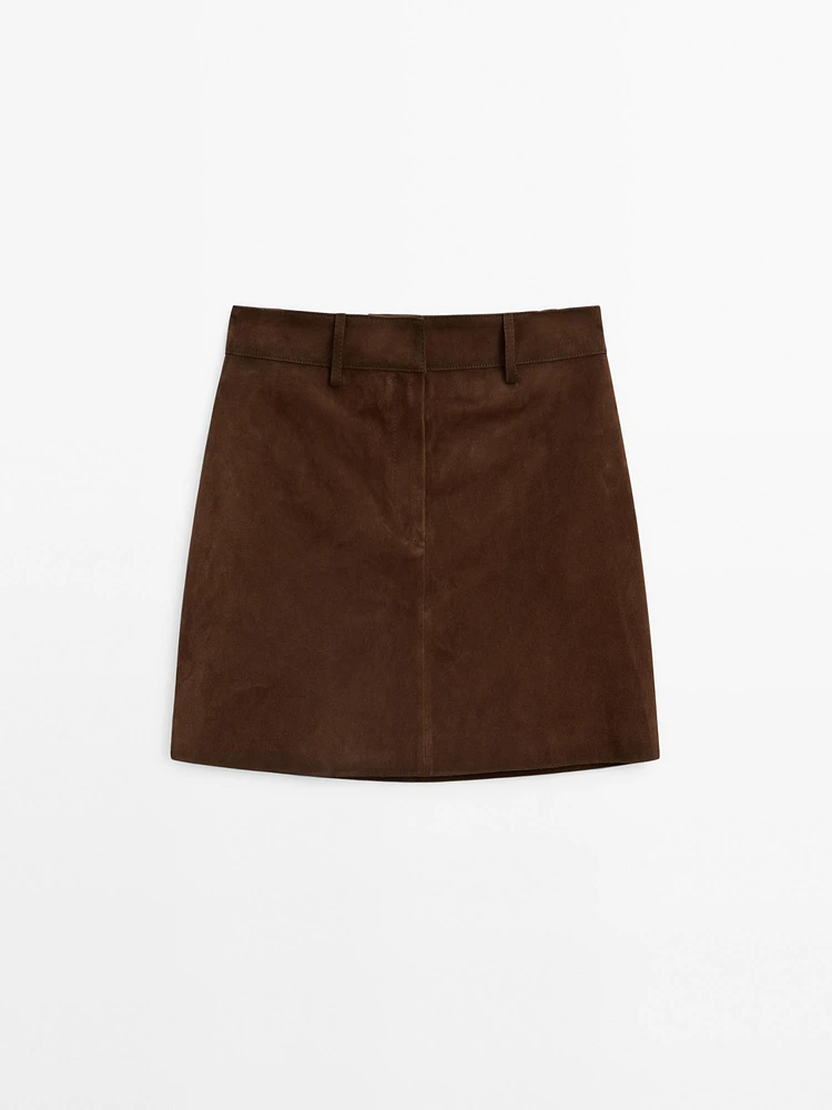 Suede leather mini skirt