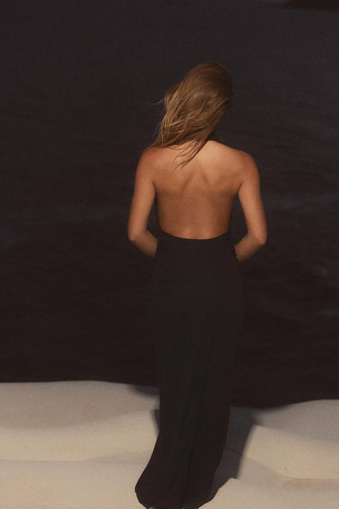 LONG OPEN BACK HALTER DRESS