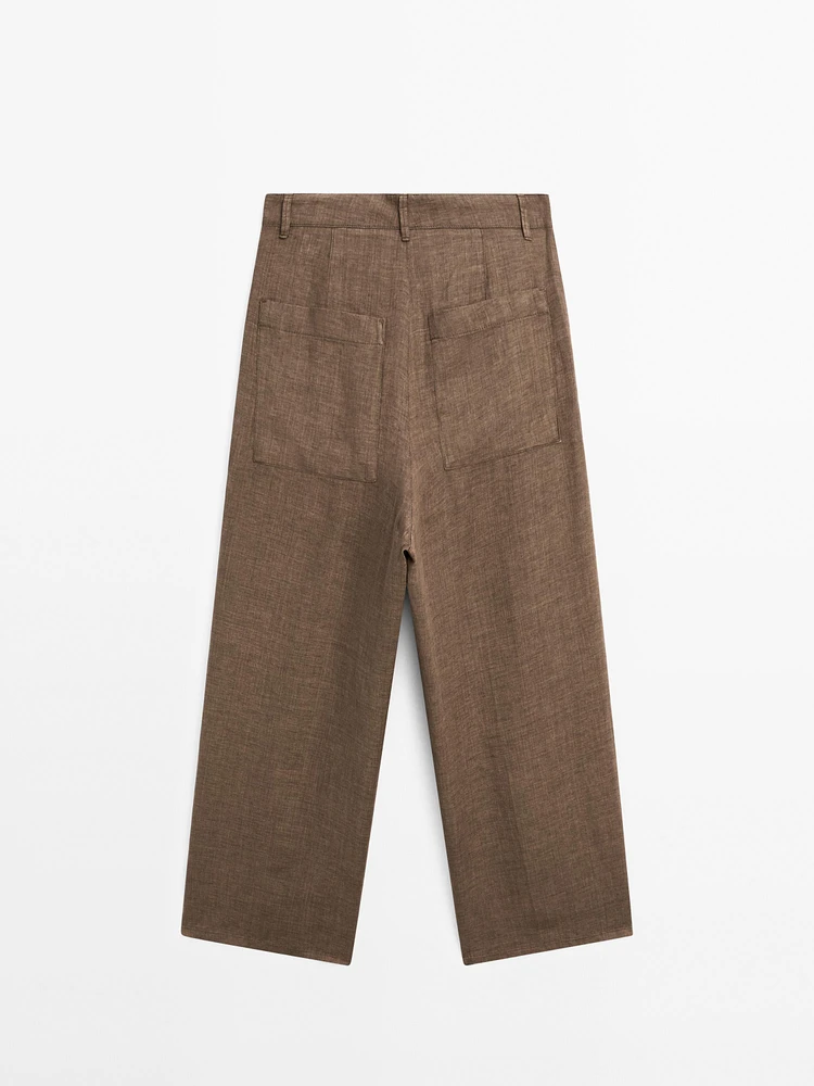 100% linen wide-leg trousers
