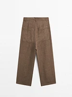 100% linen wide-leg trousers