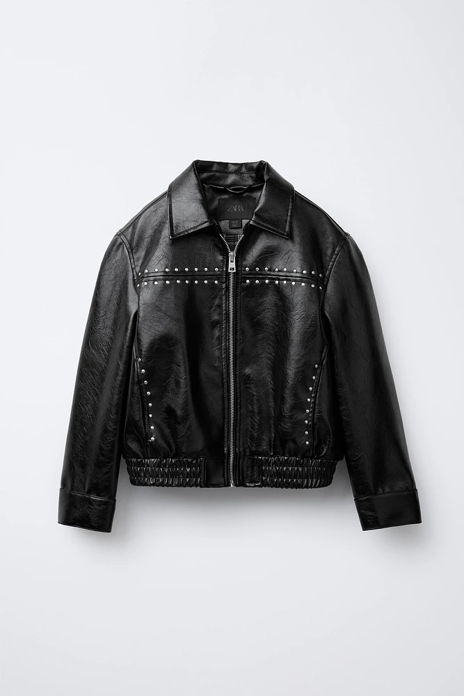 STUDDED FAUX LEATHER JACKET