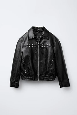 STUDDED FAUX LEATHER JACKET