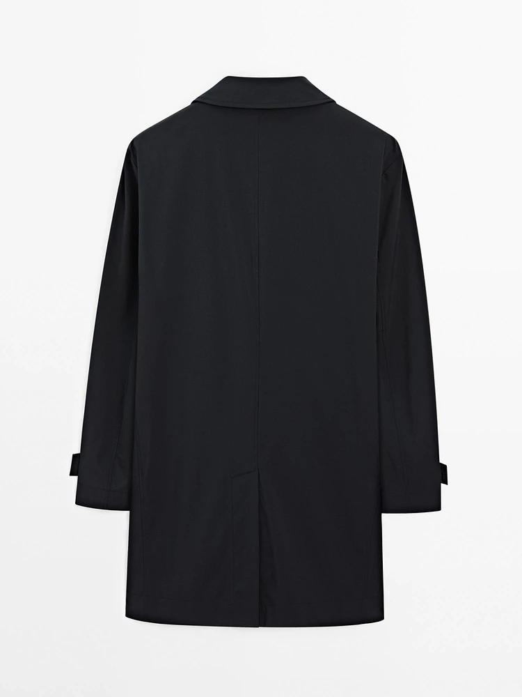 Technical fabric trench coat
