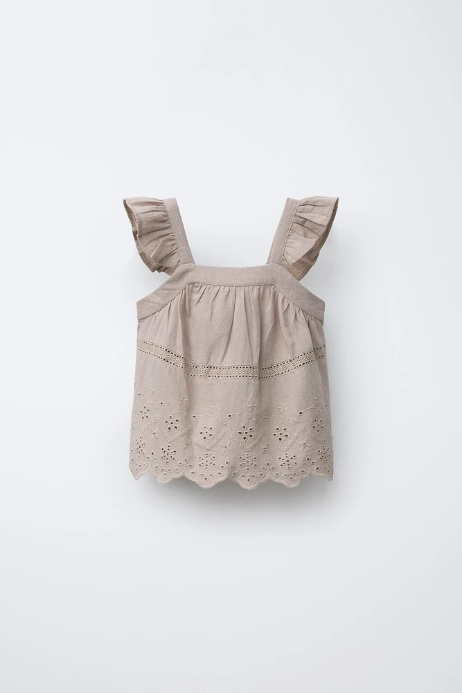 TOP BRODÉ COTON LIN