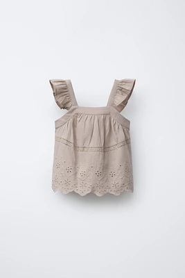 EMBROIDERED COTTON LINEN TOP