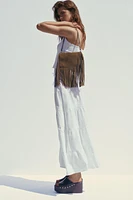 FRINGED SPLIT LEATHER MINI CROSSBODY BAG