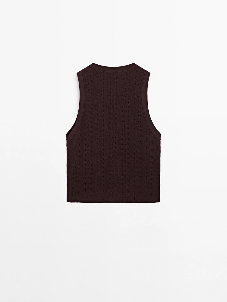 Top maille pointelle de coton mélangé
