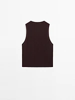 Top maille pointelle de coton mélangé