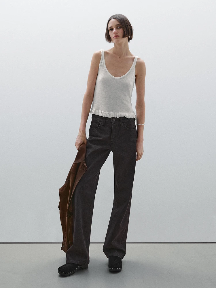 100% linen top with ruffled hem