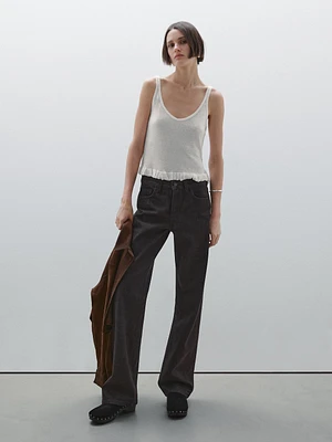 100% linen top with ruffled hem