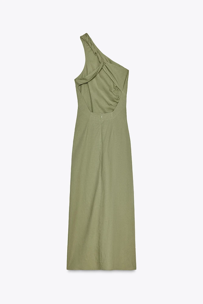 ASYMMETRIC MIDI DRESS WITH LINEN