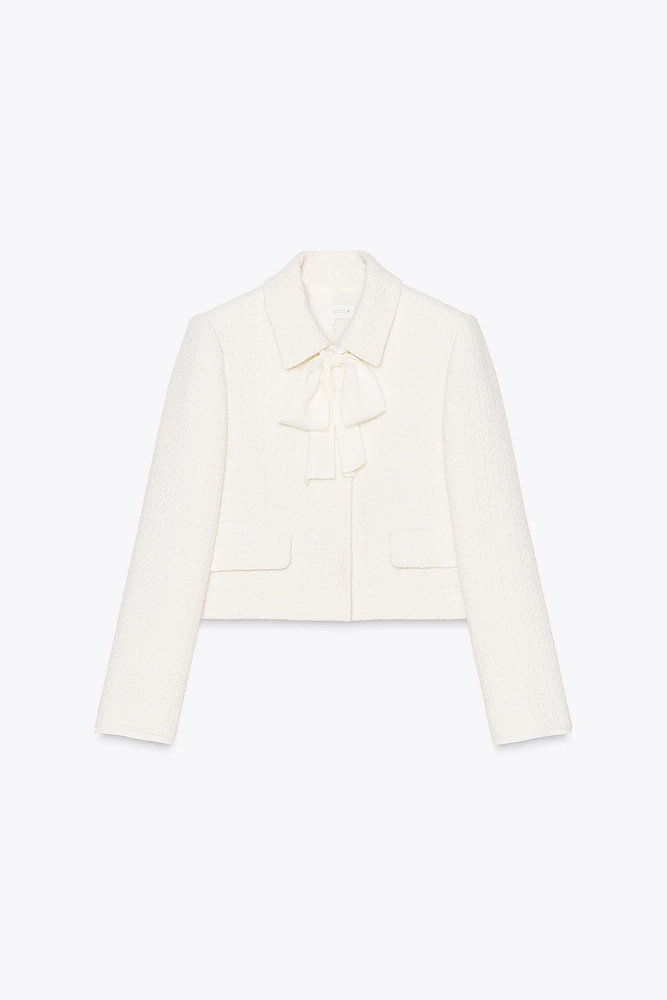 BOW TRIM TEXTURED BLAZER