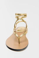METALLIC EFFECT STRAPPY LEATHER SANDALS