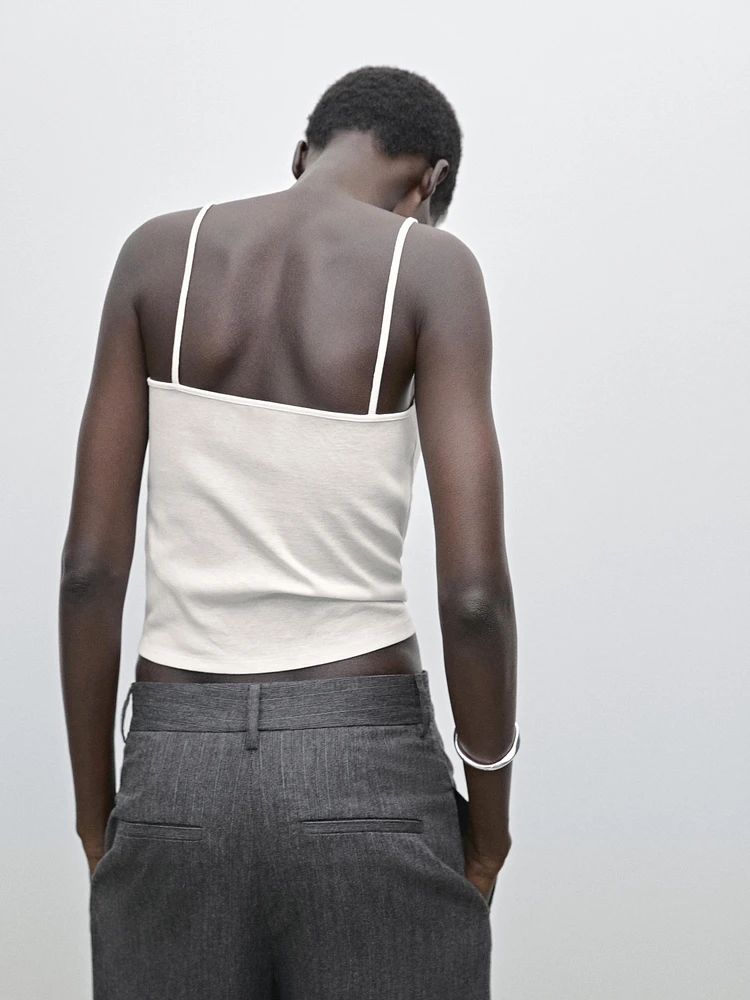 Strappy knit top with lace trim