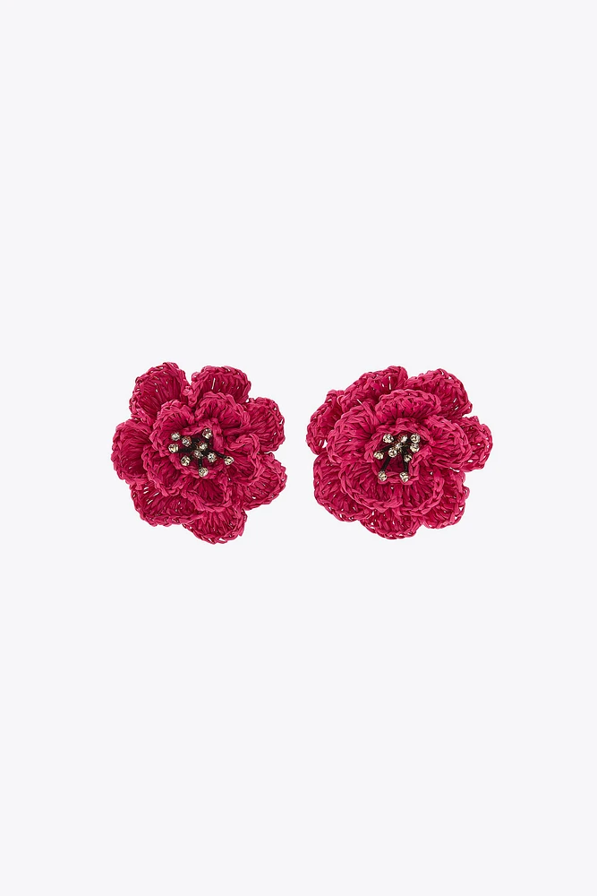 RAFFIA FLOWER SPARKLE EARRINGS