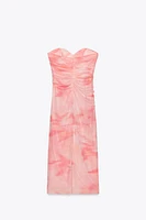 STRAPLESS PRINTED TULLE DRESS