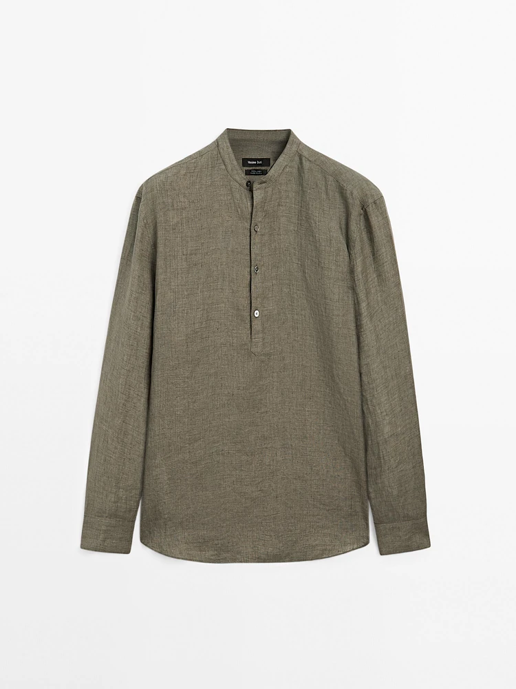 Chemise col mao lin délavé