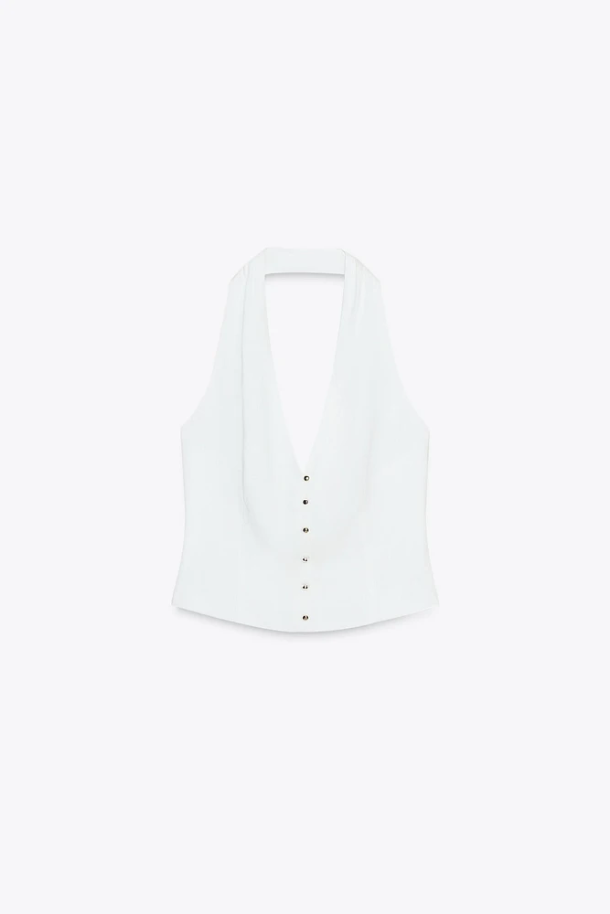 LINEN HALTER VEST TOP