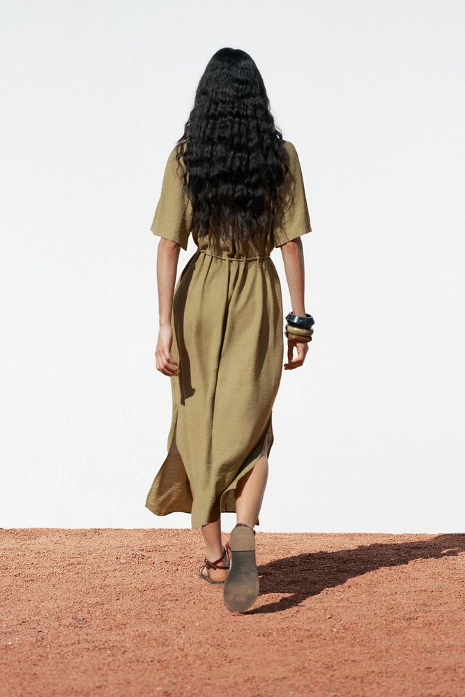 BEADED BELT MIDI DRESS