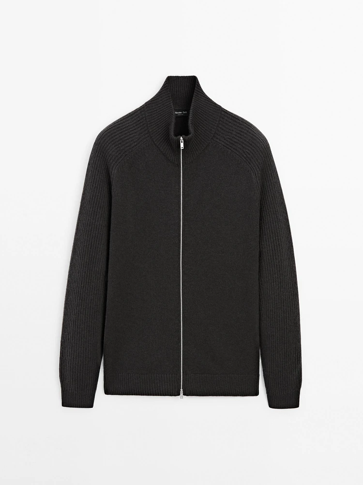 Cardigan à col montant en laine mélangée