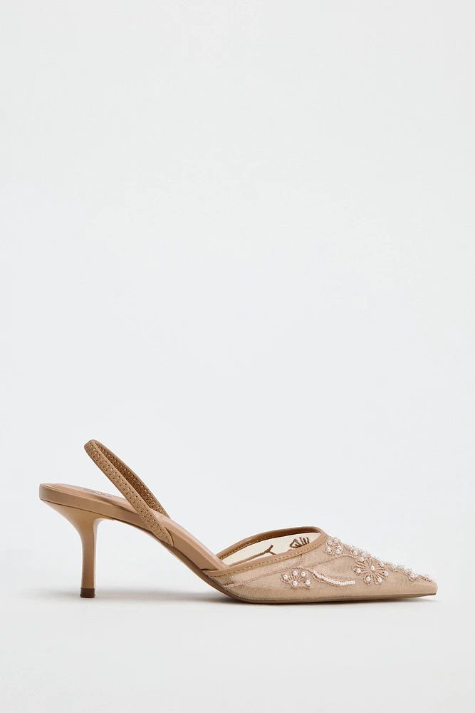 CHAUSSURES OUVERTES À L'ARRIÈRE EN MESH BRODÉ