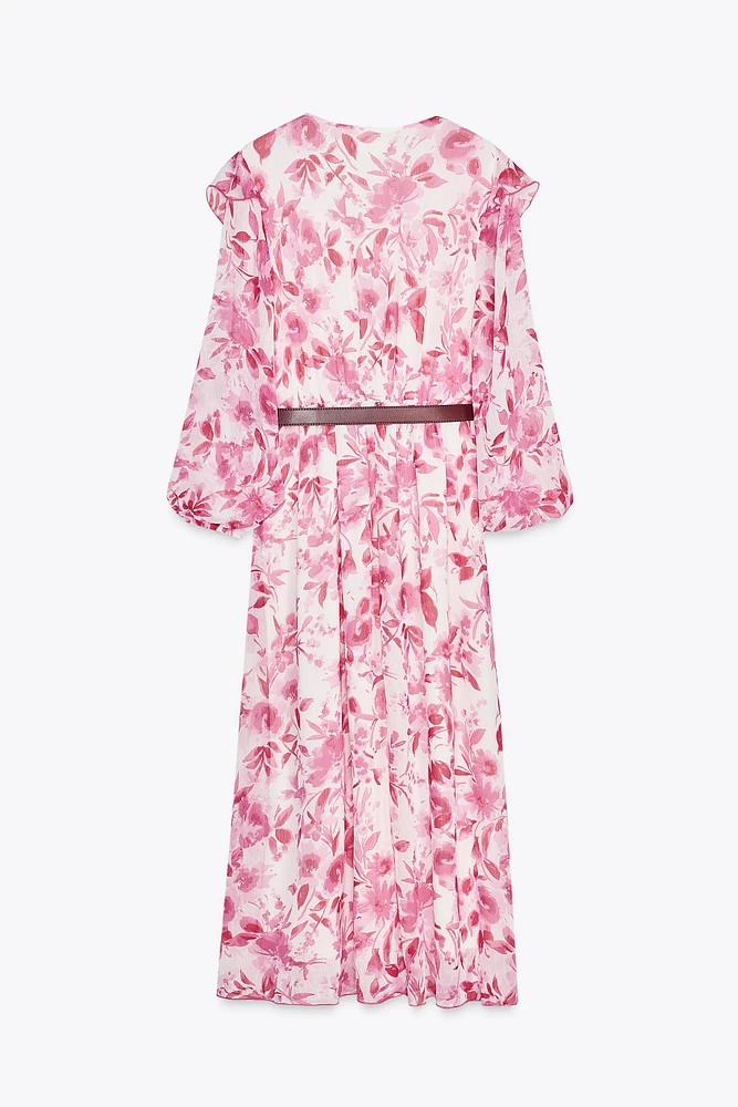 BELTED PRINTED MIDI DRESS