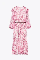 BELTED PRINTED MIDI DRESS