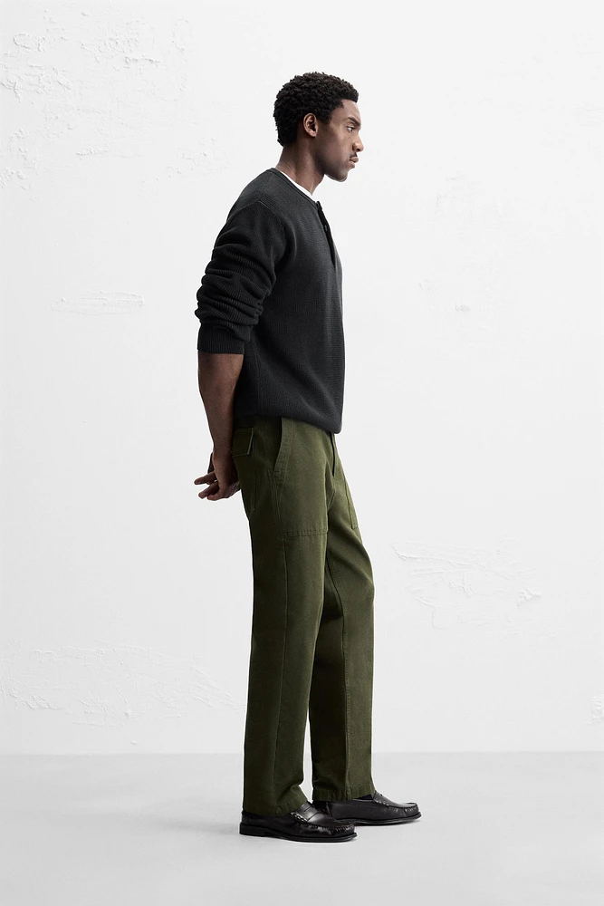 BUTTONED PURL KNIT SWEATER