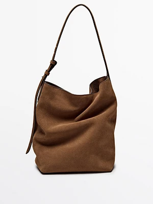 Sac seau en croûte de cuir