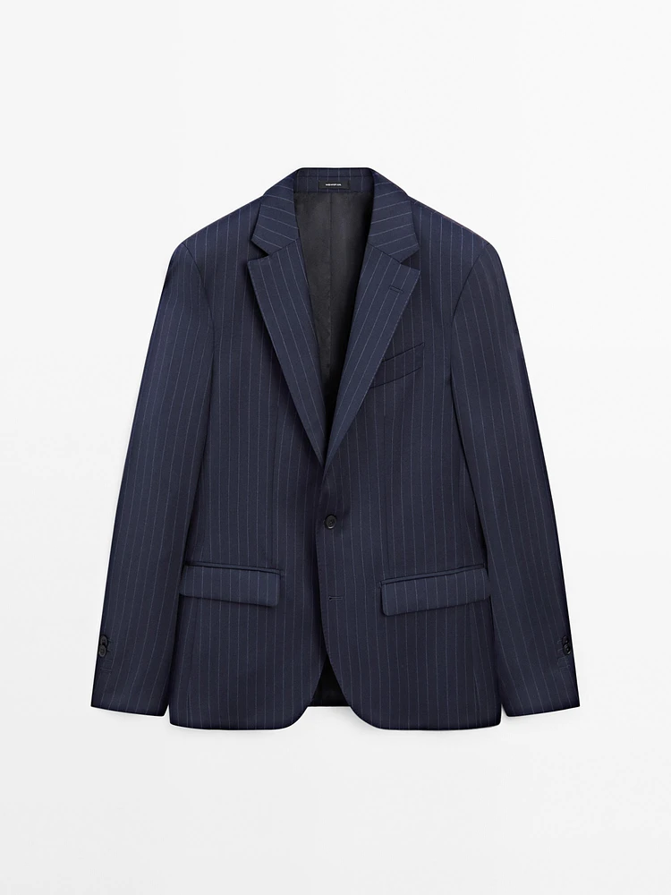 100% wool striped suit blazer