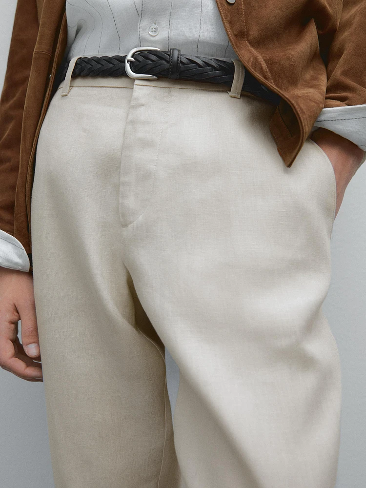 100% linen tapered fit trousers