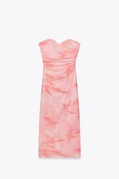 STRAPLESS PRINTED TULLE DRESS