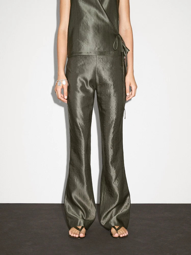 Mid-rise flared jacquard trousers