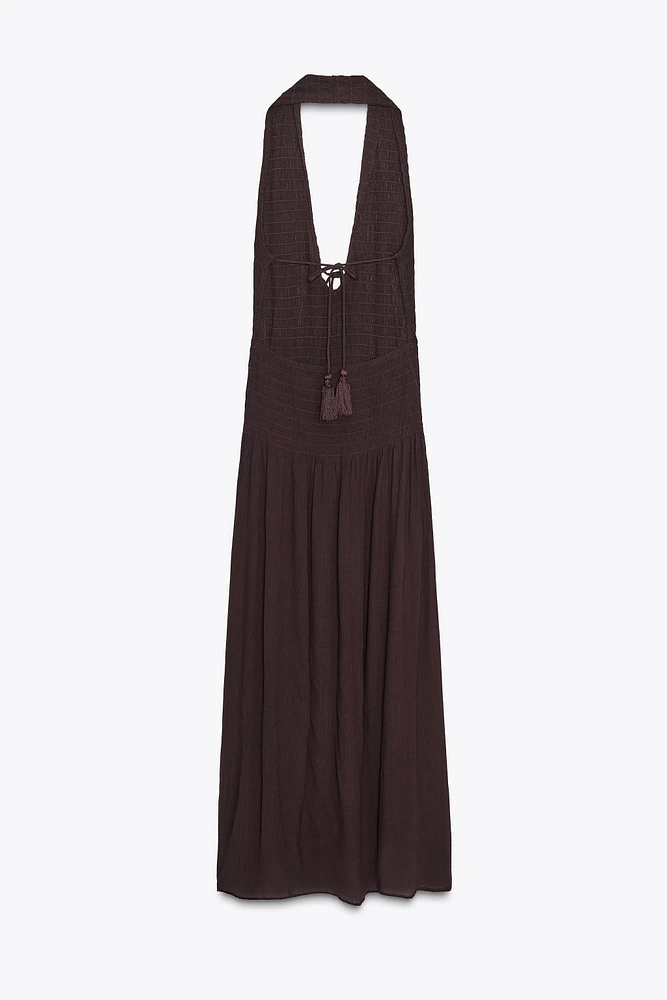SMOCKED HALTER DRESS