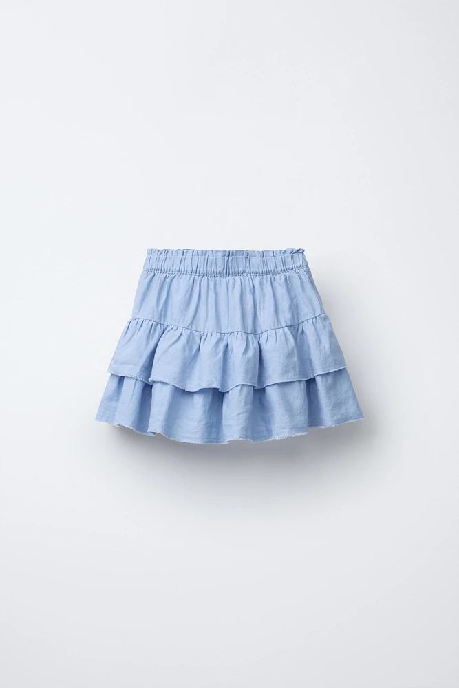 JUPE-SHORT EN LIN À VOLANTS