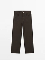 Cotton blend straight-leg cropped trousers
