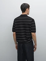 Striped cotton polo shirt with short sleeves