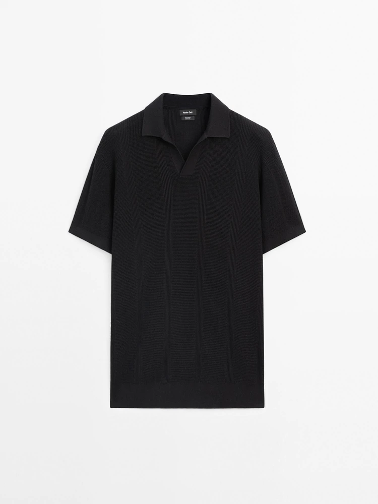 Short sleeve cotton knit polo shirt