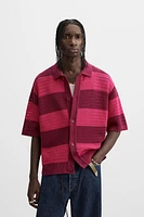 STRIPED OPEN KNIT SHIRT
